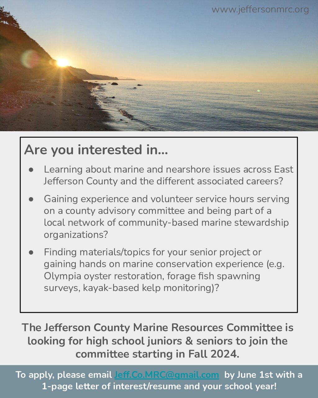 High School Junior or Senior? Join Marine Resources Committee